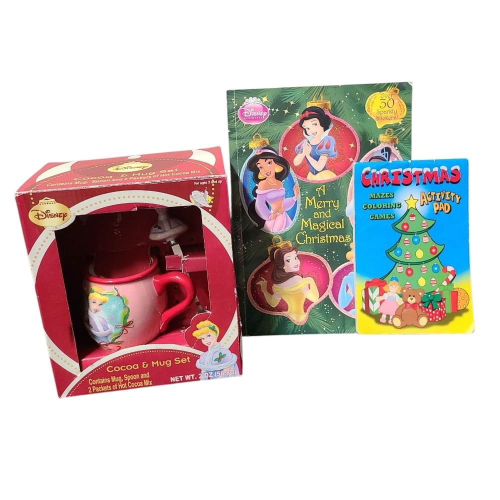 Disney Princess Pink and Red Mug with Spoon And Coloring Sticker Activity Books